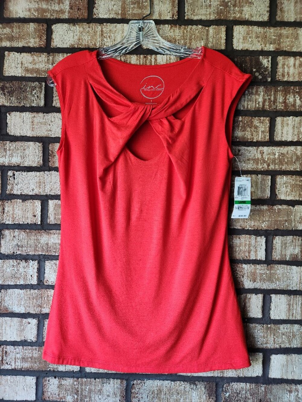 INC Red Sleeveless Crossneck Top Size L NWT